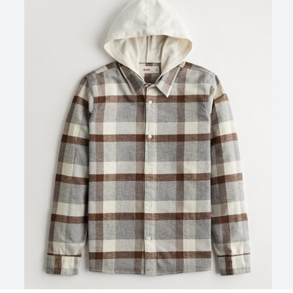 Hollister Other - 🤎🤍Hollister Men’s Hooded Flannel Shirt Cream Plaid Size XS Perfect Condition🤎